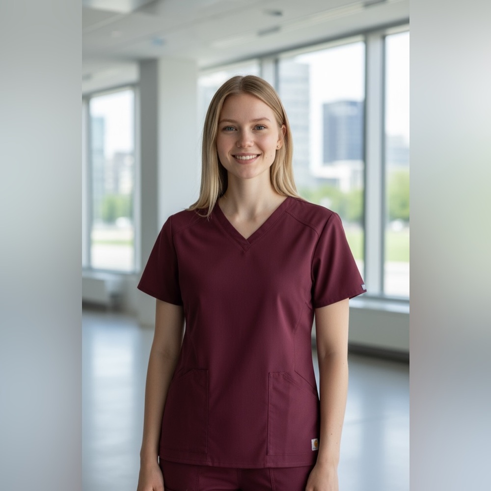 Women's Burgundy Scrub Top